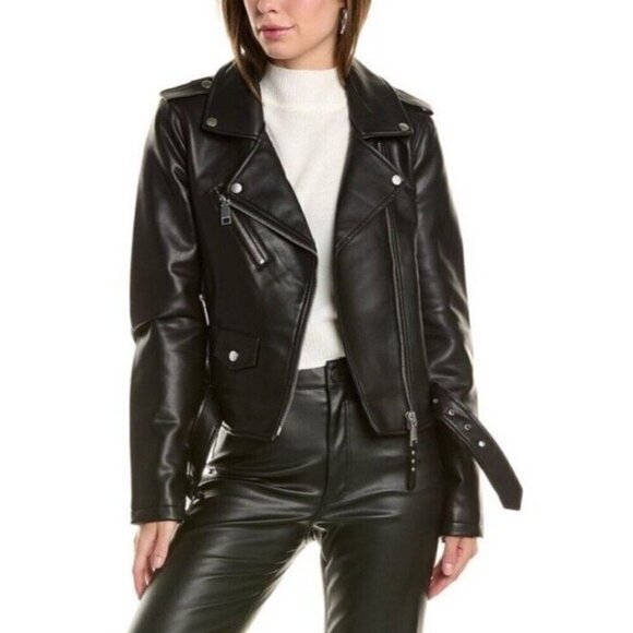 Rebecca Minkoff Woman's Sz L Black Faux Leather Moto Asymmetrical Zip Jacket - Picture 1 of 12